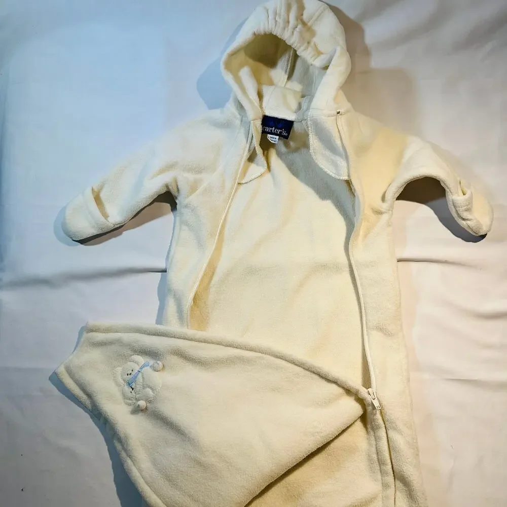 Vintage Carters Polar Bear Fleece Winter Bunting w/ Hood Gender Neutral